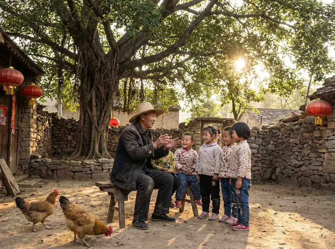 老人在大榕树下给孩子们讲故事 - 别对我说谎 电视剧 乡村记忆